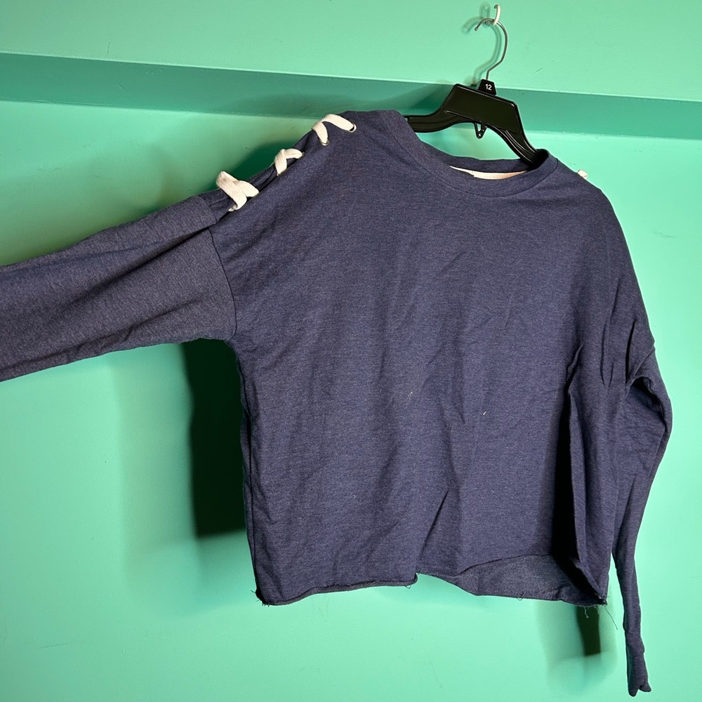 Derek Heart Navy Sweatshirt with White Lace-Up Detail